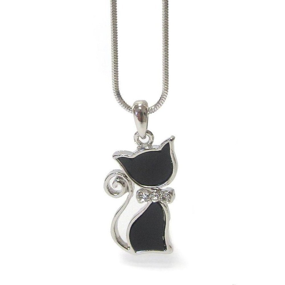 Rhinestone and Faux Onyx Cat Necklace